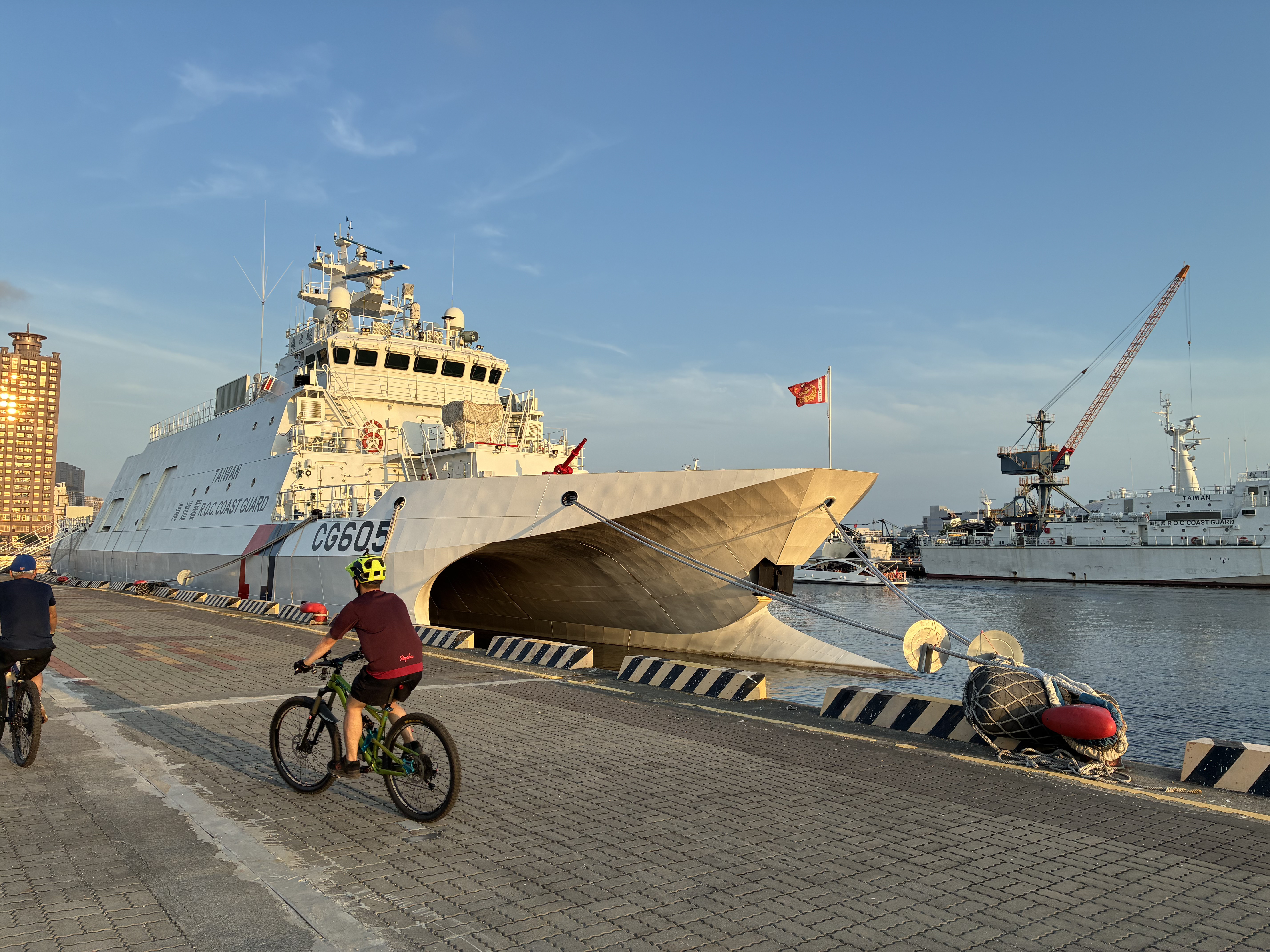 A ship in port.